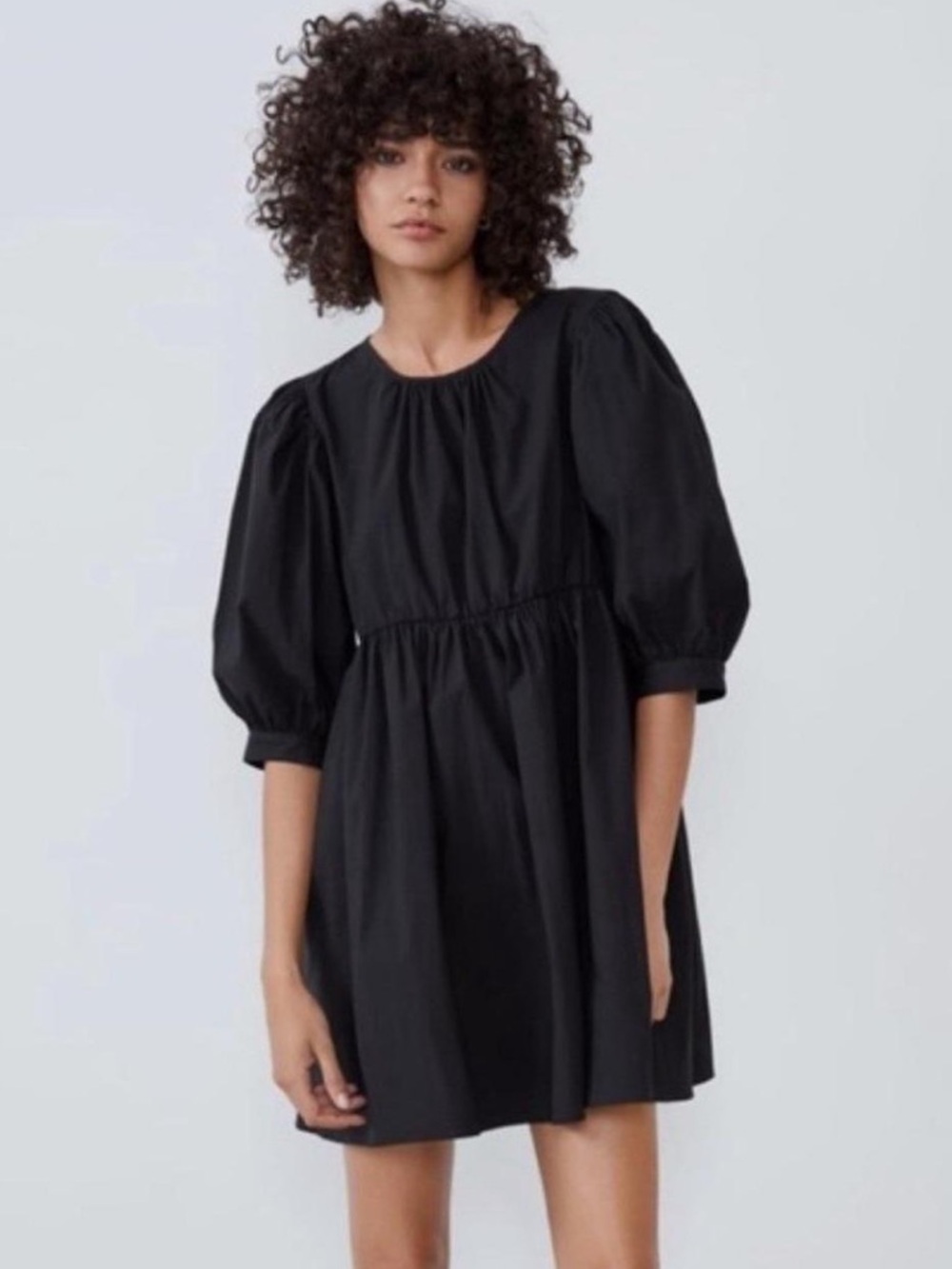Zara Black Puff-Sleeve Mini Dress